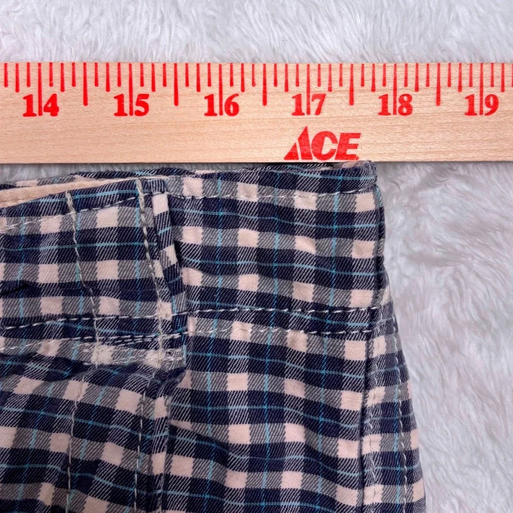 Y2K Hollister Button Fly Chino Shorts Mens 32 Blue Gingham Check Coastal Seagull
